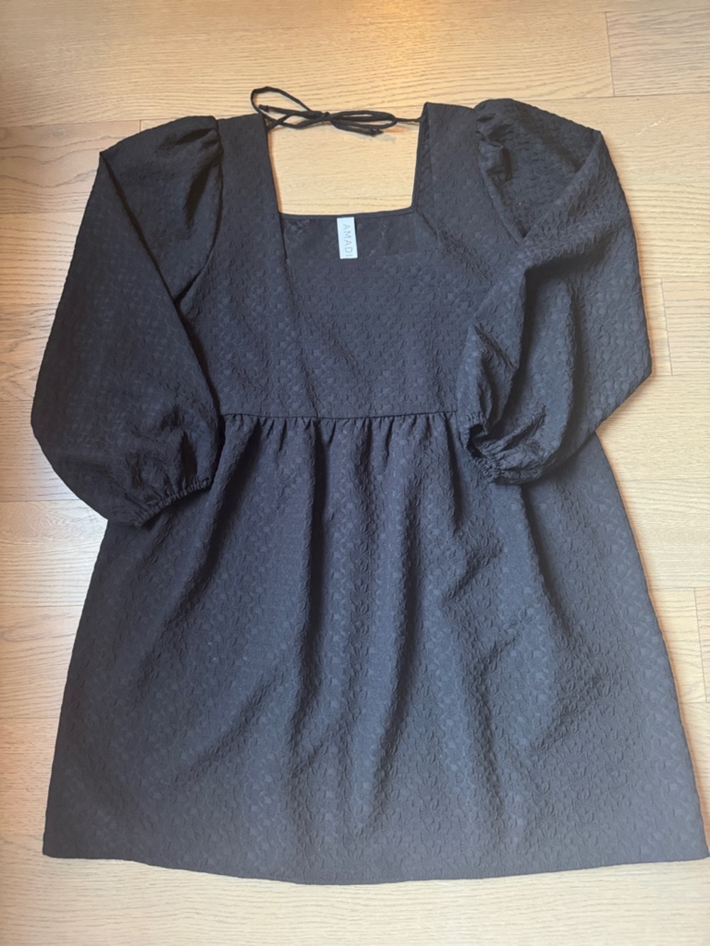 Anthropologie square neck textured black dress - Picture 3 of 10